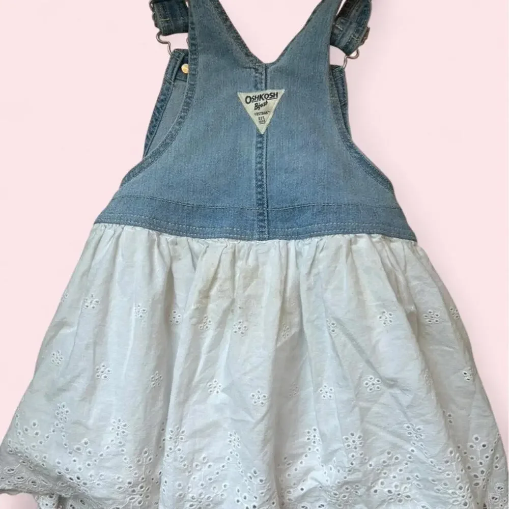 Oshkosh bgosh white blue Denim Dress Girls Toddler 4 4T Boho Summer Fall Dress